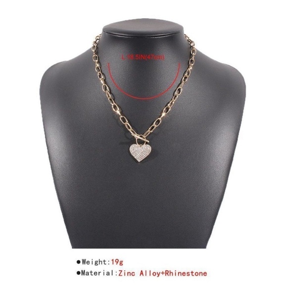 Full Of Love Rhinestone Heart Chain Link Necklace Gold Or Silver NEW - Picture 9 of 10